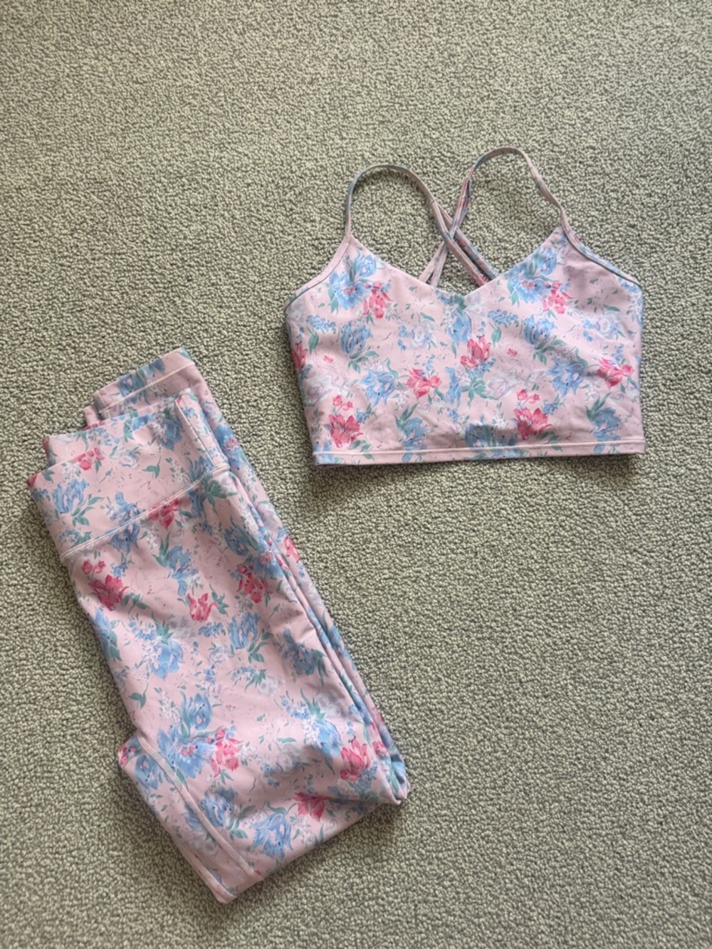 LoveShackFancy Pink Floral Strappy Bralette & Leggings Set